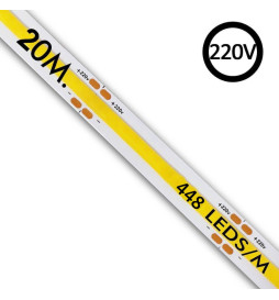 Tira LED COB 220V | 448 LED/m | 20m | FLIP CHIP | 1200Lm/M |14W/M | CRI+82 | IP67