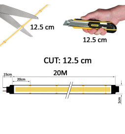 LED-Nauhat COB 220V | 320 LED/m | 20m | FLIP CHIP | 1200Lm | 12W/M | CRI92 | IP67 | Leikkaa joka 25cm