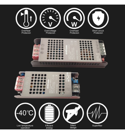 Strømforsyning 200W 12V 1.7A Aluminium IP20 - GXTronic