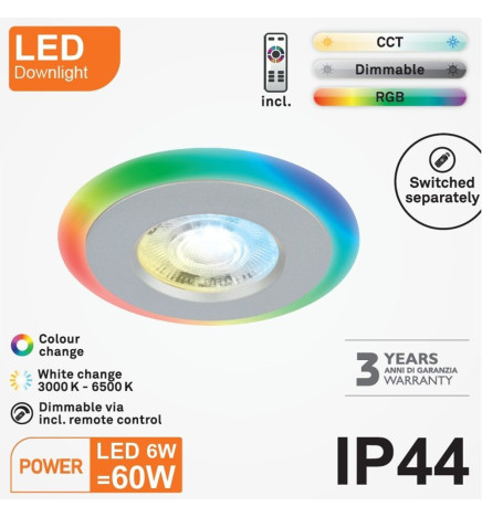 Downlight LED 6W RGB+CCT - Control Remoto - Chip Lumileds