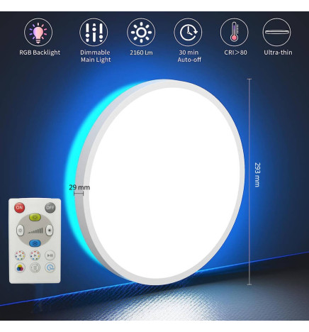 Plafonnier LED 18W RGB+CCT - Control Remoto - Chip Lumileds