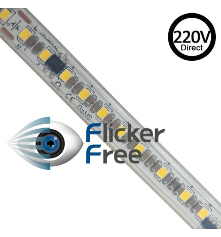 LED Strip 220V FOTOGRAFI VIDEO | KUTT TIL MÅLING | 120 LED/m | 50m | SMD2835 | 1800Lm/W | 14W/M | IP67 | Kutt hver 10cm