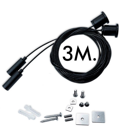 Universelt Hengesett - Svart - med 3m kabel - Pakke med 2 enheter