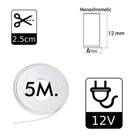 LED-neon - 5 meter - GRØNN - LED 6 mm - 12V - Klipp 2,5 cm