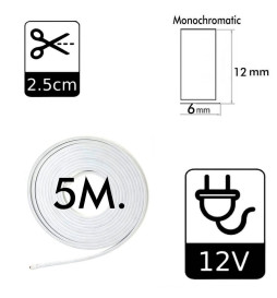 Neon LED - 5 metros - AZUL - LED 6mm - 12V - Corte 2,5cm