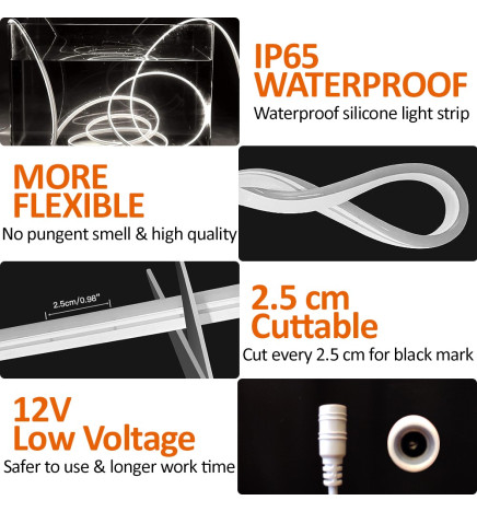 LED-neon - 5 meter - ROSA - LED 6 mm - 12V - Skær 2,5 cm