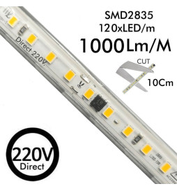LED Strip 220V | KUTT TIL MÅLING | 120LED/m | 50m | SMD 2835 | 1000Lm | 10W/M | CRI90 | IP65 | Klipp 10cm