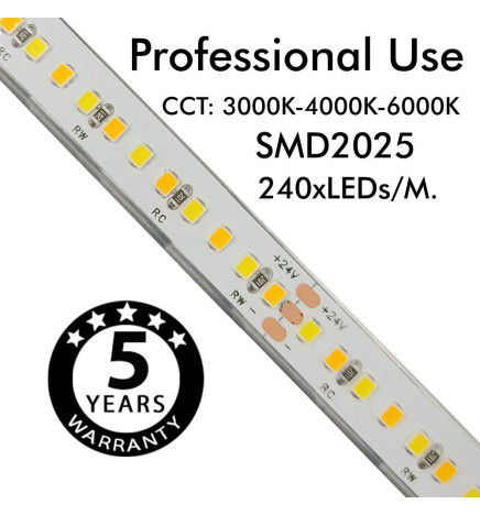 LED-strip 24V | 240xLED/m | 5m | SMD2025 | CCT | 10W/M | IP20