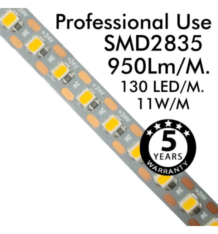 LED Strip 24V |130 LED/m | 5m | SMD2835 | 950Lm |11W/M | CRI93 | IP20