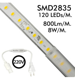 Striscia LED 220V | TAGLIO PERSONALIZZATO | 120LED/m | 50m | SMD 2835 | 800Lm | 8W/M | CRI90 | IP65| Taglia 50cm