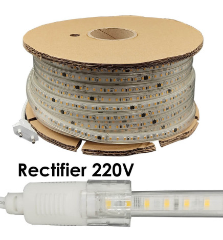 Fita LED 220V | 120LED/m | 50m | SMD 2835 | 800Lm | 8W/M | CRI90 | IP65 | Corte 50cm