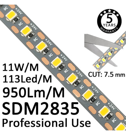LED-Nauhat 24V |130 LED/m | 5m | SMD2835 | 950Lm |11W/M | CRI93 | IP20