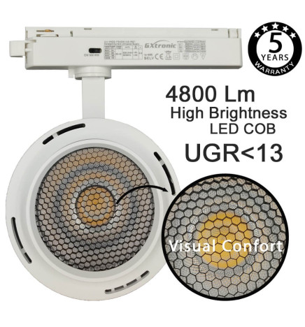 LED TrackLight - single-phase rails -  40W-26W - ROME - GxTronic Driver - Adjustable Optics 24º-60º -UGR13- CCT