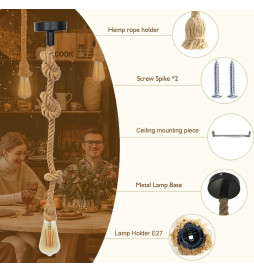 Lámpara Colgante Cuerda Lino E27