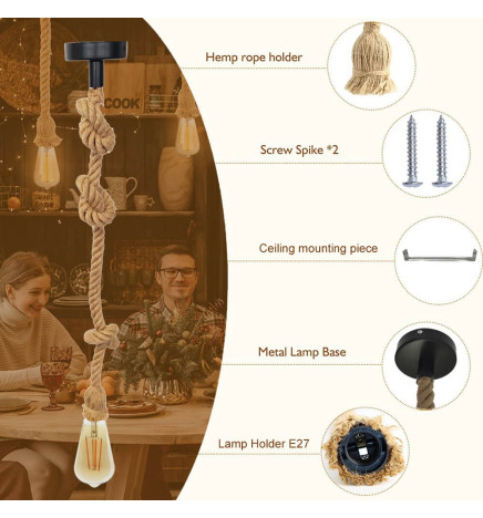 Lámpara Colgante Cuerda Lino E27