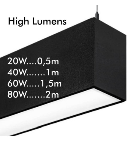 Lâmpada Linear Pendente LED - MUNIQUE PRETO - 0,5m - 1m - 1,5m - 2m - IP54 - dimável