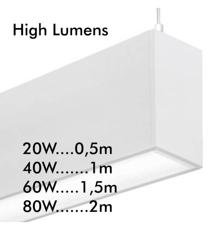 Linjär lampa - hängande - MÜNCHEN VIT - 0,5 m - 1 m - 1,5 m - 2 m - IP20