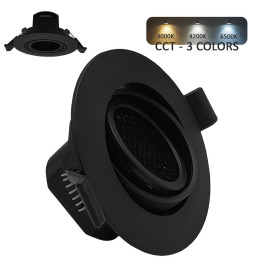LED Downlight 7W - Svart Cirkulär - Justerbar Strålkastare - UGR19 - CCT Valbar Färg