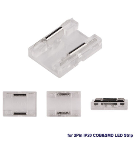 Conector Transparente para unión tiras LED COB + SMD - 10mm - IP20