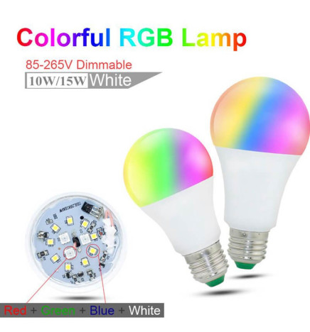 LED-lampa RGB + W 10W E27 10W 270º med fjärrkontroll