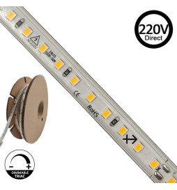 Fita LED 220V | 120xLED/m | 20m | SMD2835 | 1450Lm/M | 14W/M | IP67 | Corte cada 10cm