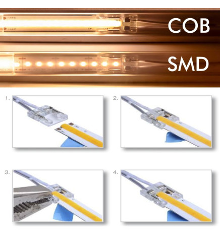 Connecteur transparent pour rubans LED COB + SMD  - 10mm - IP20