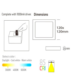 Plafón LED Cuadrado Superficie Acero Inox 8W 120º - CCT