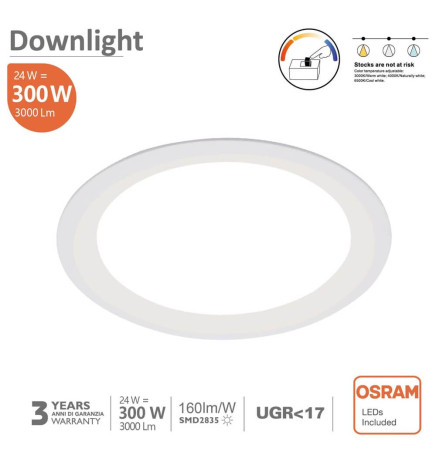 Downlight LED 24W Circular - OSRAM CHIP DURIS E 2835 - CCT - UGR19