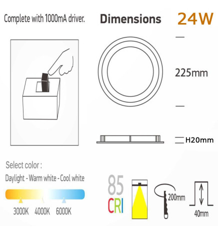 Downlight LED 24W Circular - OSRAM CHIP DURIS E 2835 - CCT - UGR19