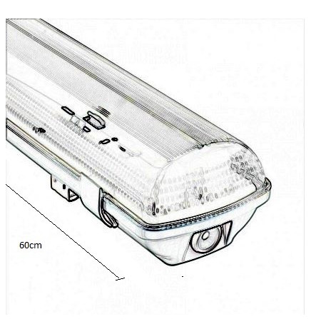 Vedenpitävä valaisin kahdelle LED-loistelampulle IP65 60cm