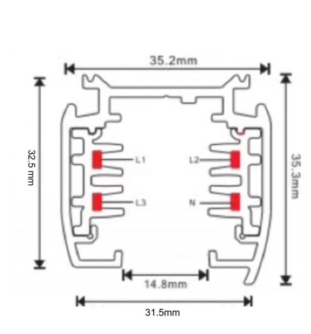 Skinnesystem 3-faset 1M Hvit