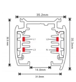 Skinnesystem 3-faset 2M Hvit